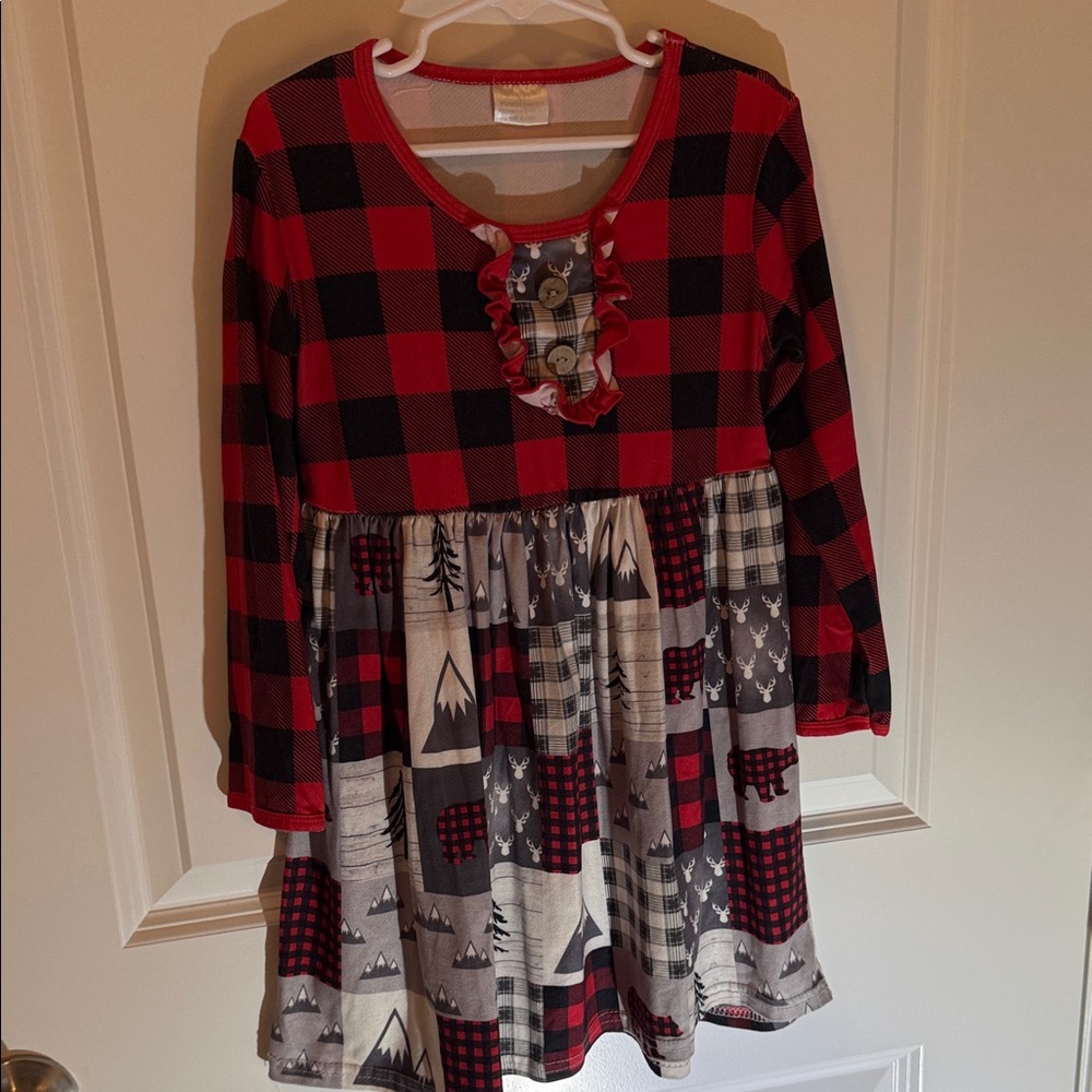 Plaid Red and Gray Kids Dress